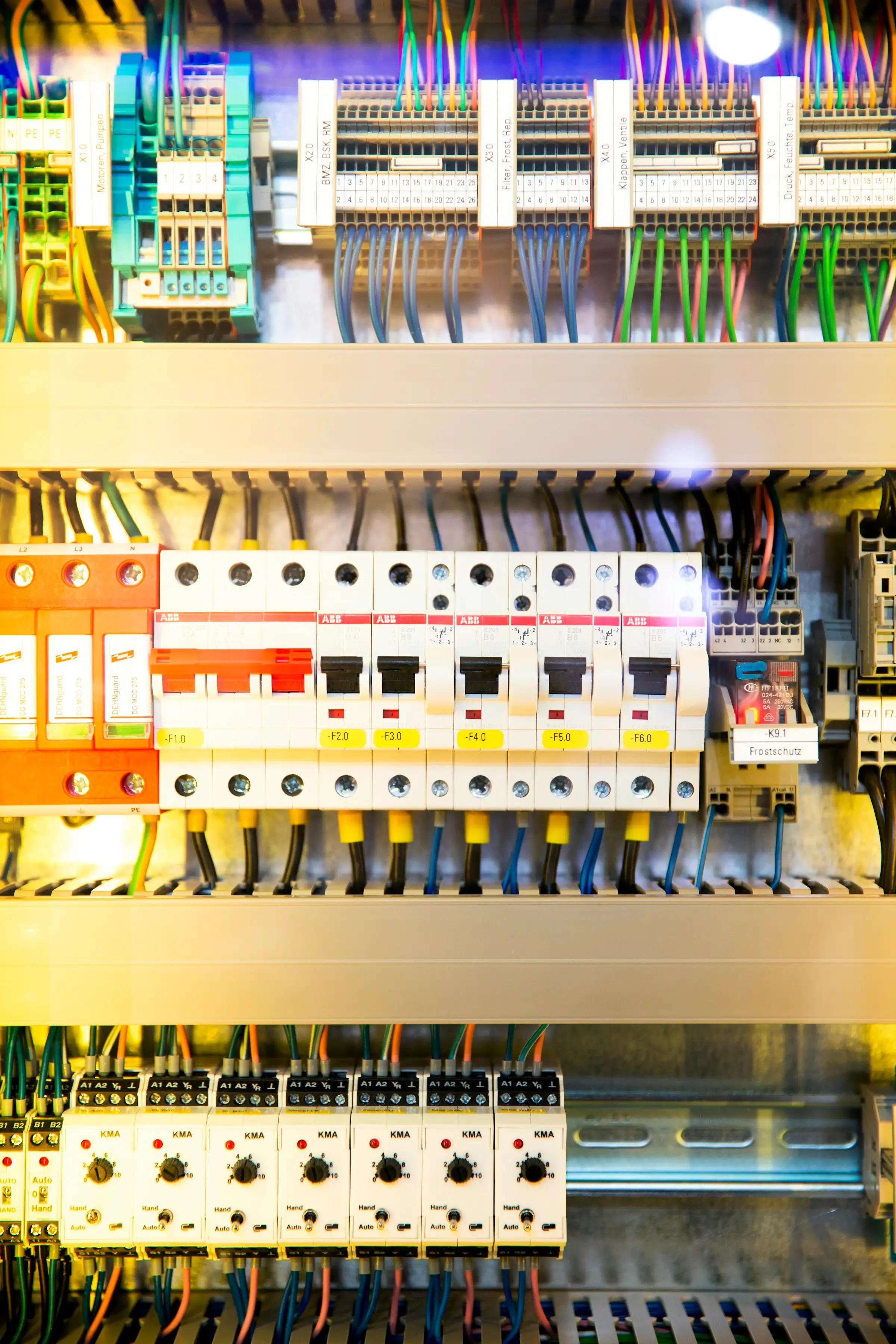 Switchboard with rows of circuit breakers